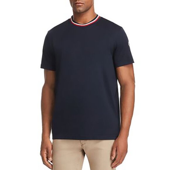 NWT Moncler Maglia Flag Ringer Tee Navy Blue Logo Embroidered Size S - Picture 1 of 7